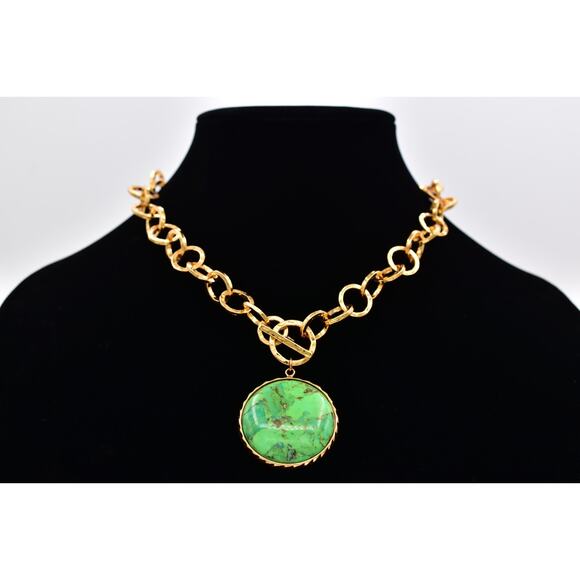 Nest Jewelry Malachite Pendant on Chain Brushed Gold Toggle Chunky $195 BinBD - Picture 1 of 14